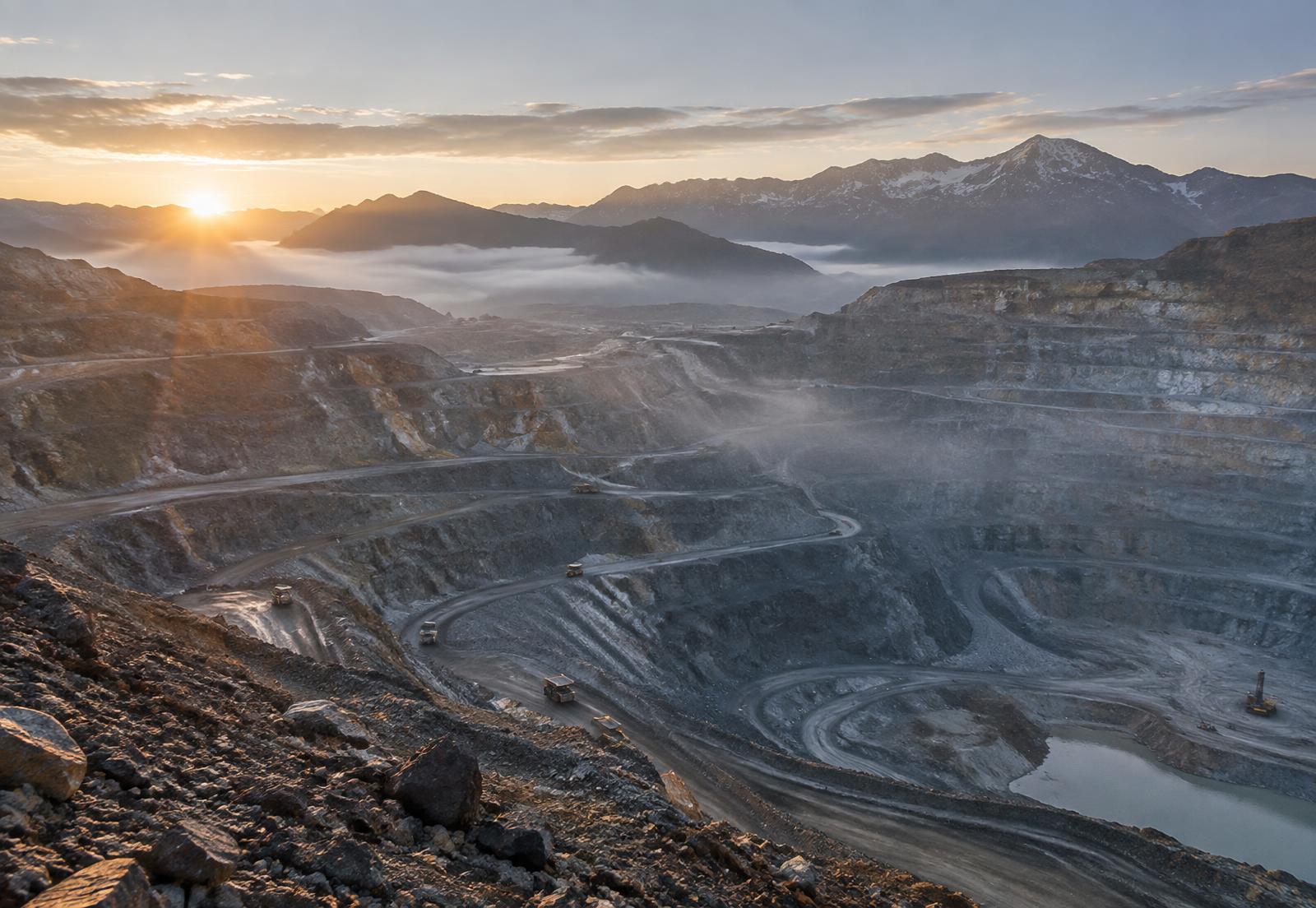 Open-pit mine in the Peruvian Andes at dawn